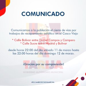 COMUNICADO DEL GOBIERNO MUNICIPAL DE TARIJA